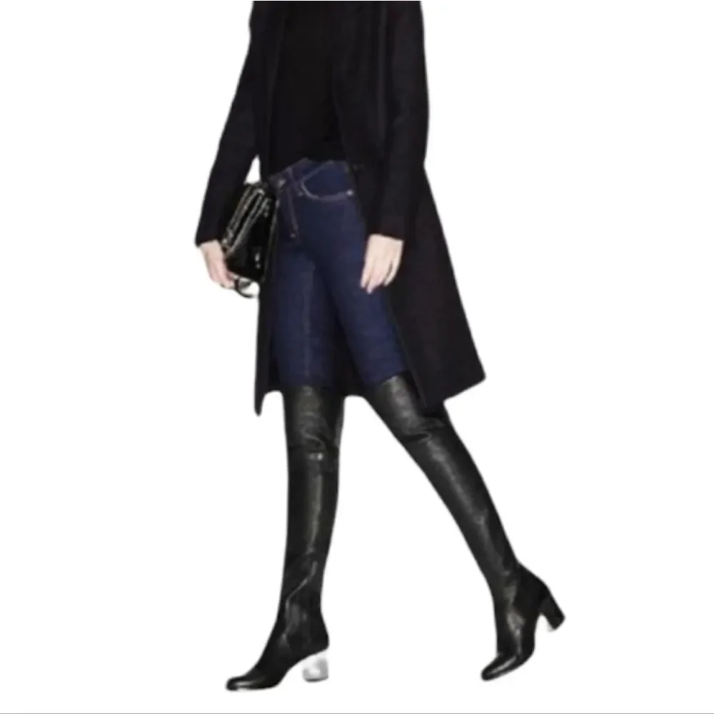 JIMMY CHOO Mercer Over the Knee OTK Leather Silver Block Heel Boots 39.5